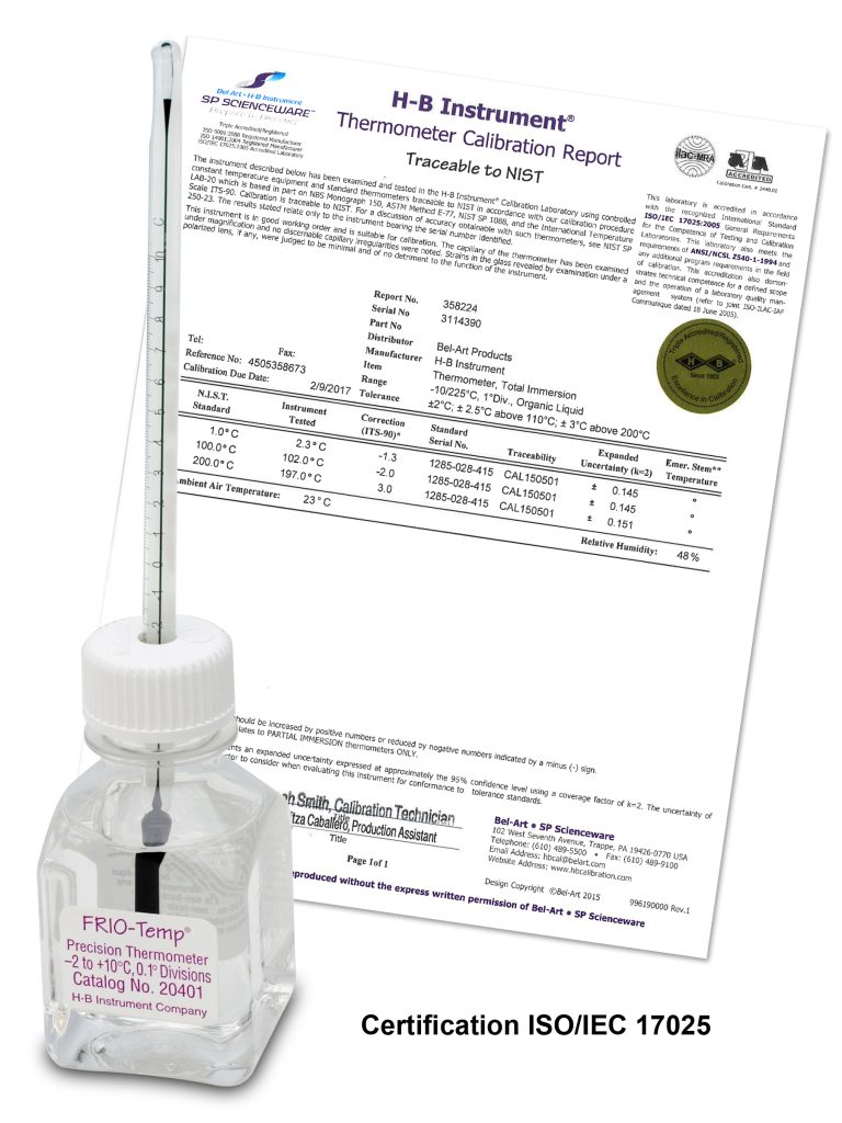 H-B FRIO-Temp Oven Verification Thermometer with Individual Calibration Report; Traceable to NIST
