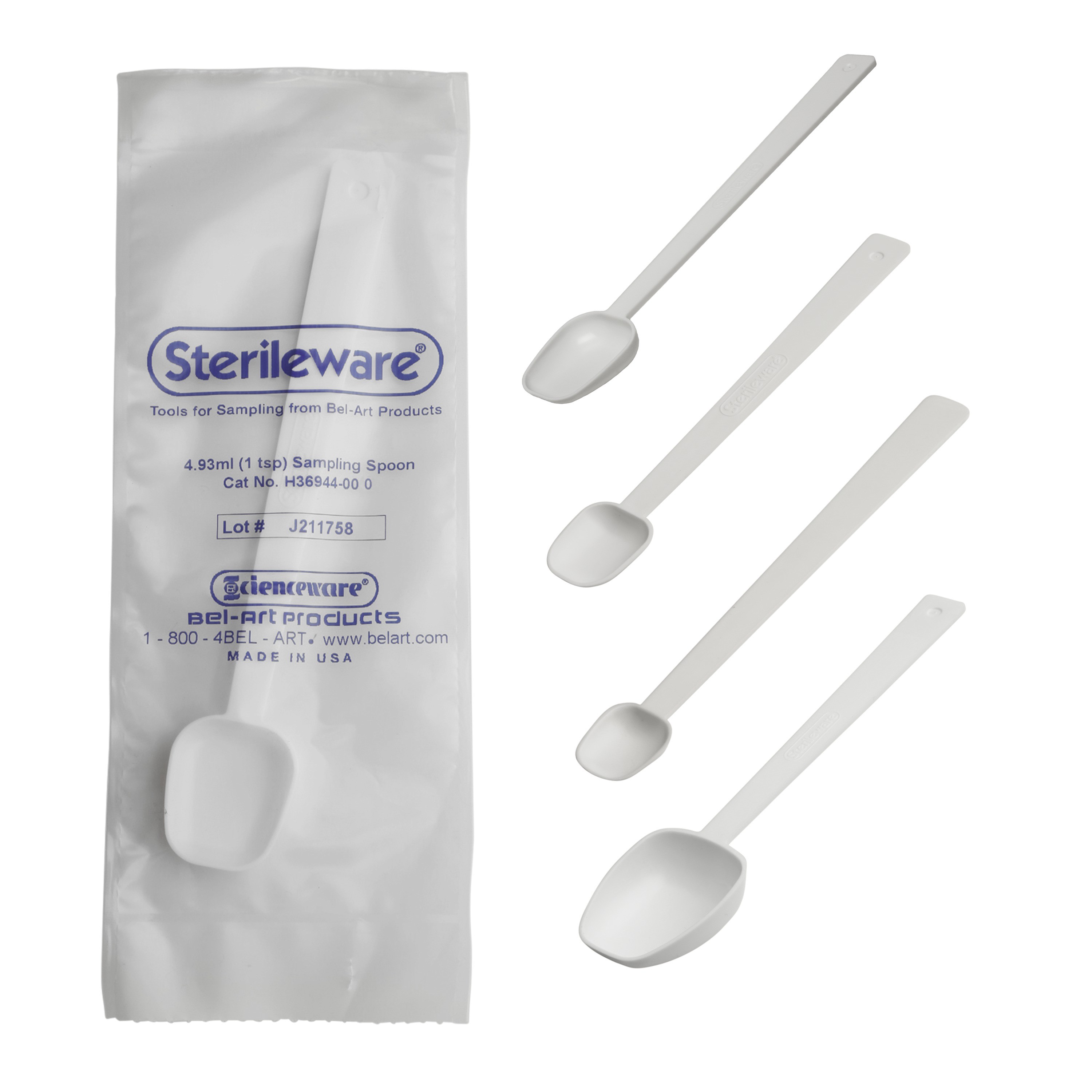 SP Bel-Art Sterileware Double Bagged Long Handle Sampling Spoons; 1.25ml (¼tsp)