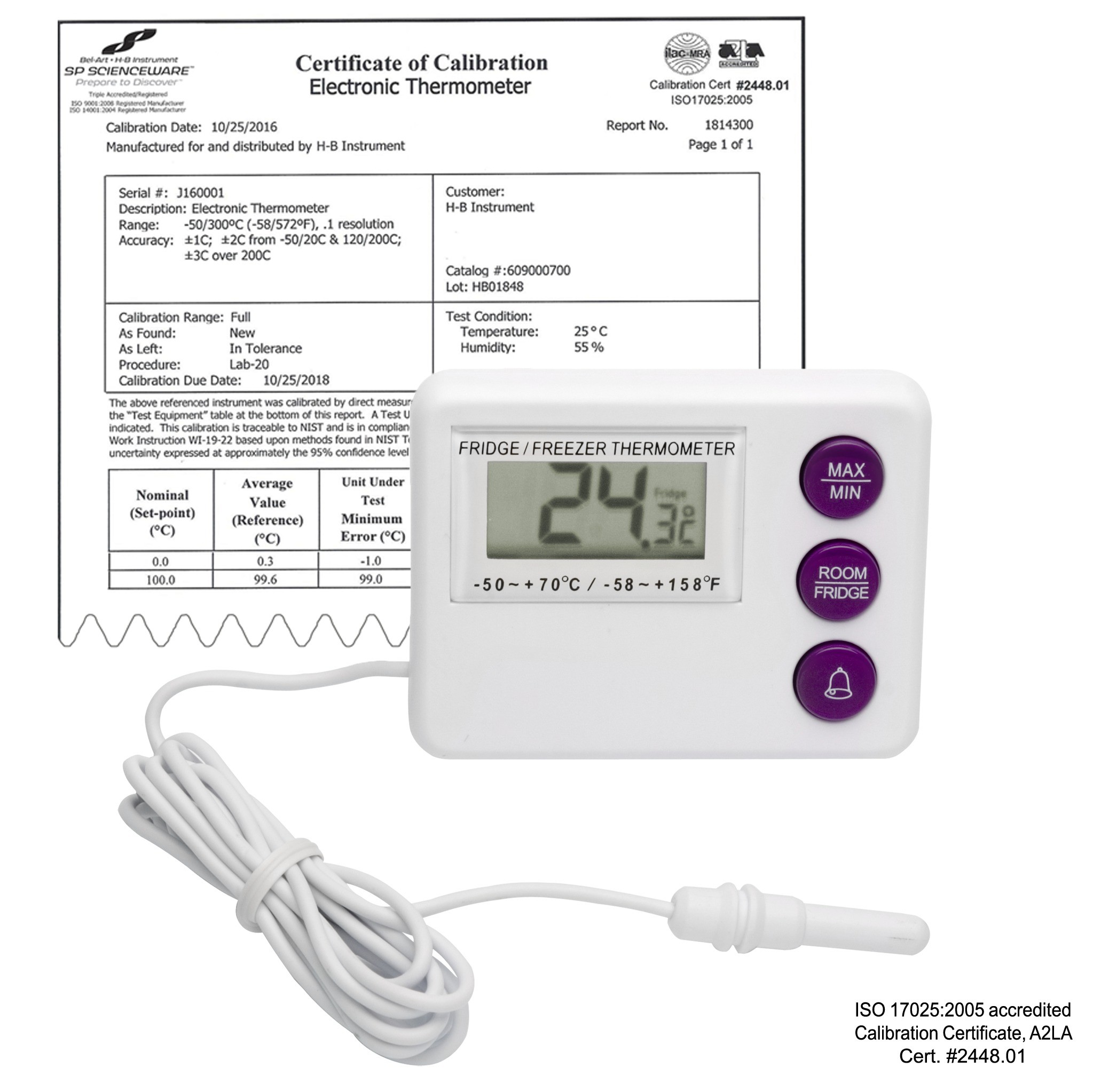Incubator MIN-MAX Alarm Digital Bottle Thermometer - NIST