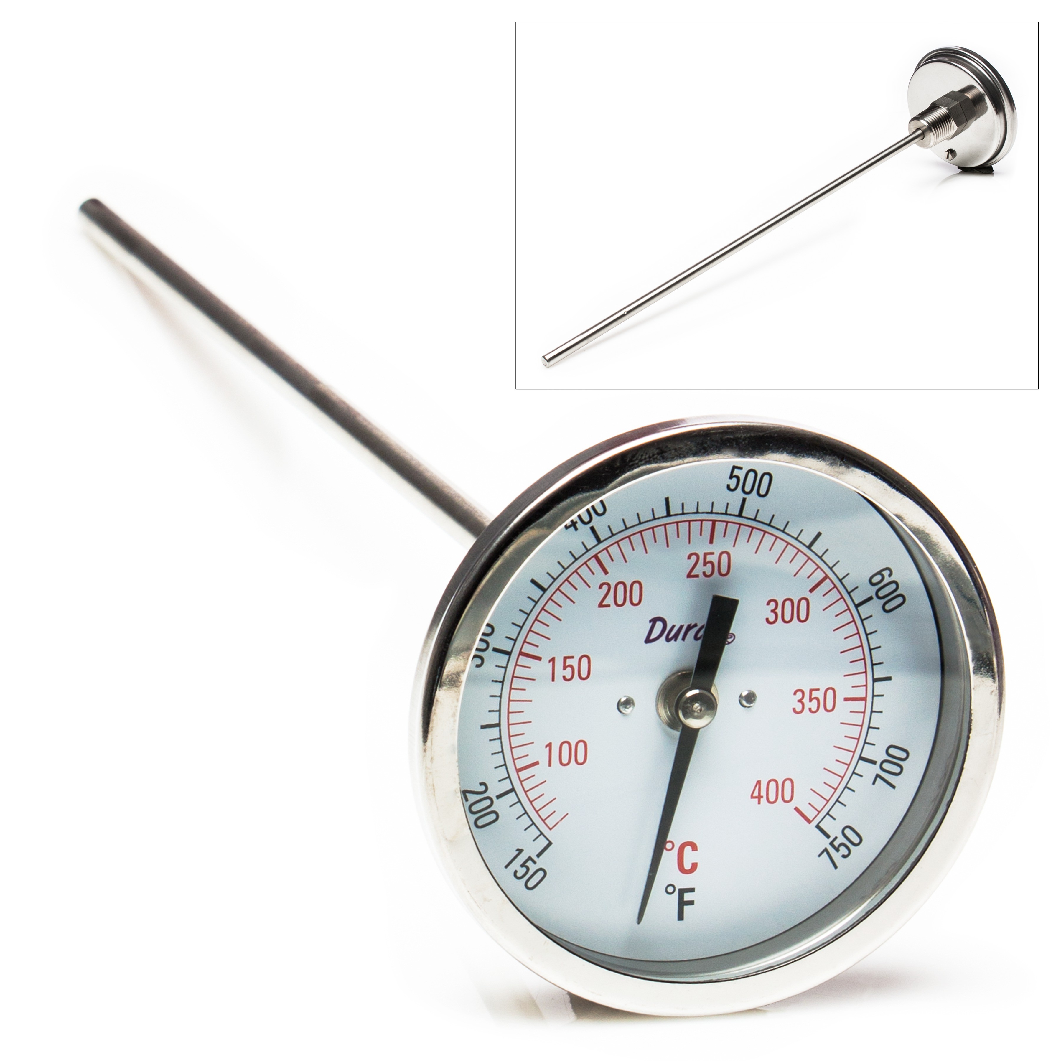 SP Bel-Art, SP Bel-Art, H-B DURAC Bi-Metallic Dial Thermometer; 70 to 400C  (150 to 750F), 1/2 in. NPT Threaded Connection, 75mm Dial