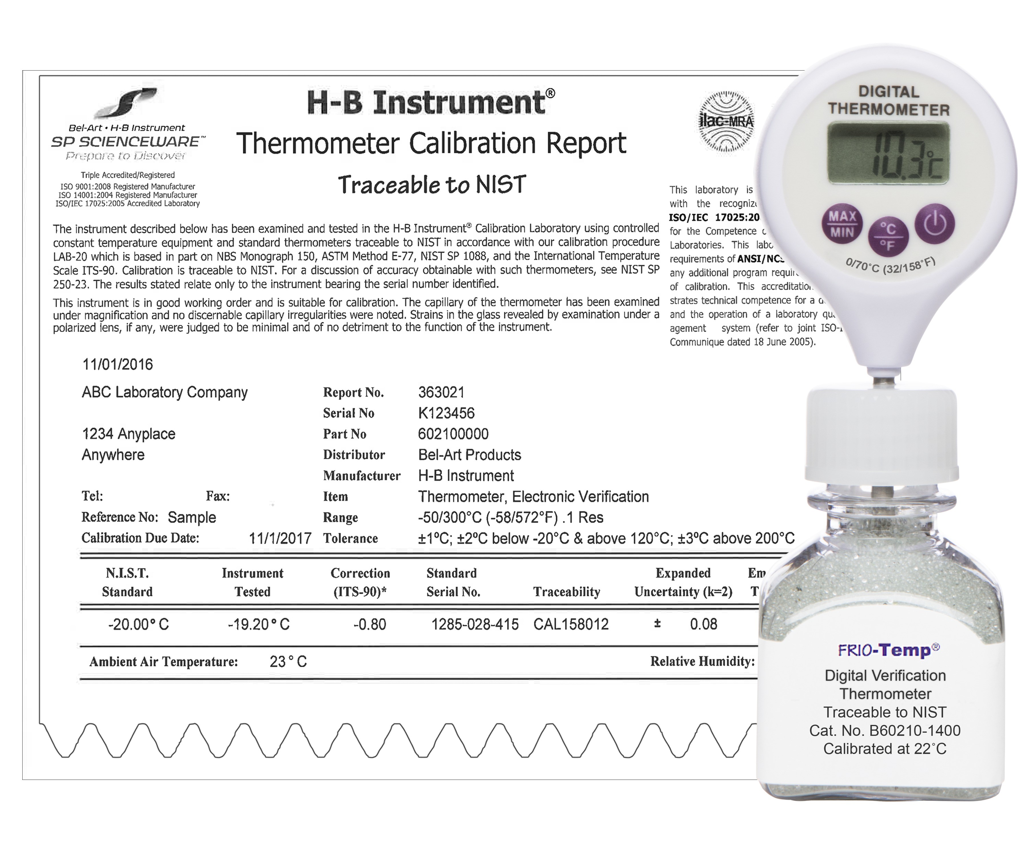 Bel-Art 61001-0400 H-B FRIO-Temp Incubator Verification Thermometer; 25 to 45C
